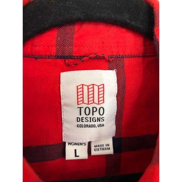TOPO Designs Shirt Dress Womens Large Plaid Flannel Button Up Red Navy Cotton - Picture 5 of 7